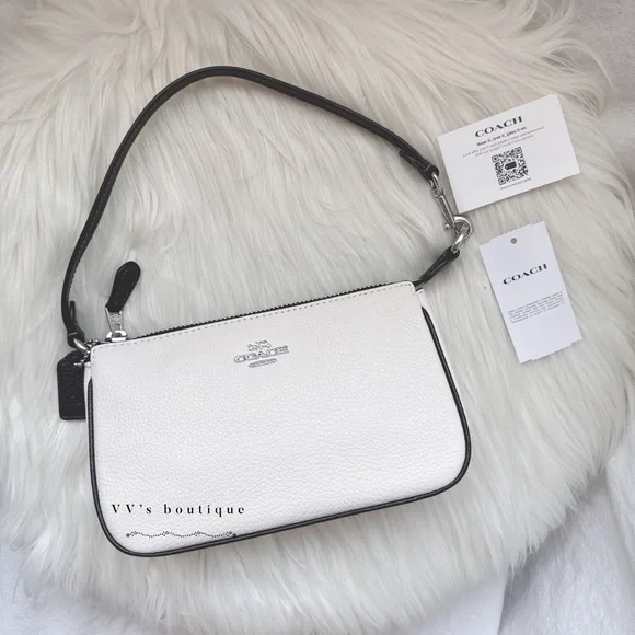 NWT Coach Nolita 19 Pebble Leather Large Wristlet Pochette Bag Chalk Black CP490 - Picture 1 of 9